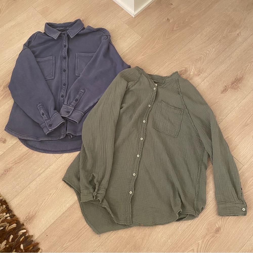 Aerie Casual Button-Up Shirts in Blue and Green